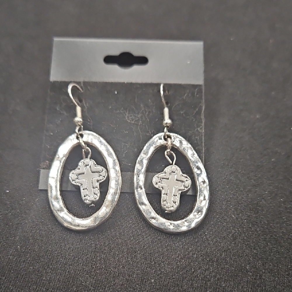 Silver Cross Dangle Earrings